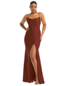 Cynthia & Sahar Cowl-neck Open Tie-back Stretch Satin Mermaid Dress With Slight Train In Red