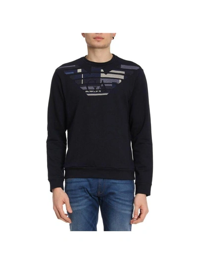 Emporio Armani Pattern Logo Sweatshirt In Blue