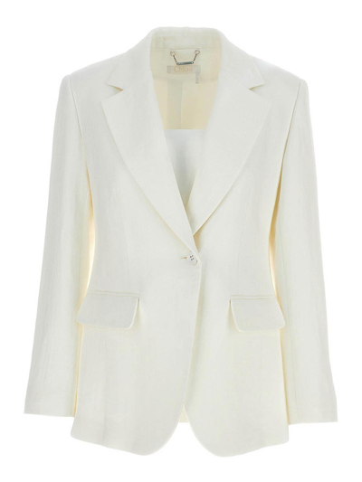 Chloé Single Breast Linen Blazer Jacket In White