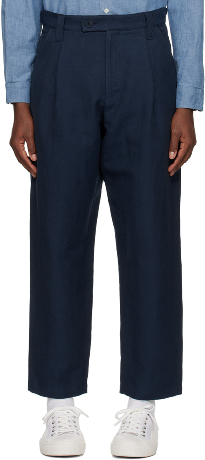 Apc Renato Pleated Linen-blend Trousers In Blue