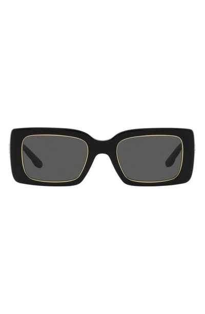 Tory Burch 51mm Rectangular Sunglasses In Black/gray Solid