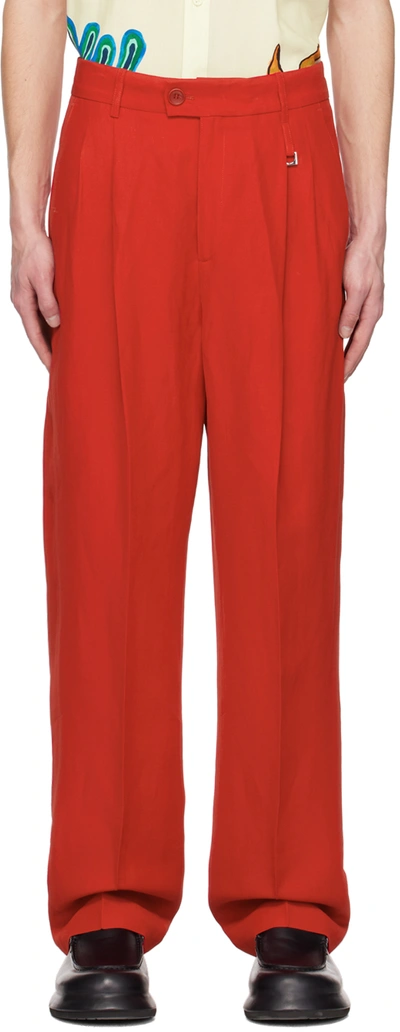 Jacquemus Le Raphia Madeiro Straight-leg Trousers In Red