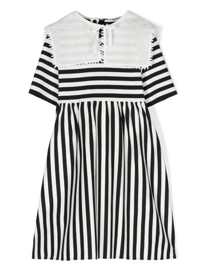 Il Gufo Kids' Bib-collar Stripe Dress In Black