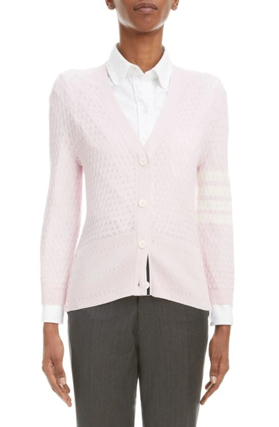 Thom Browne 4-bar Pointelle-stitch Cardigan In Pink