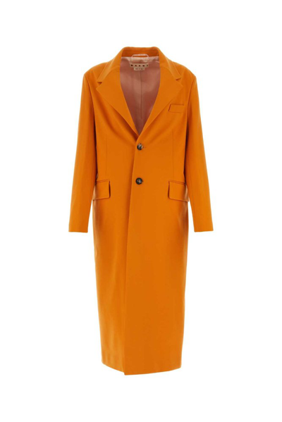 Marni Single-breasted Long Coat In Orange