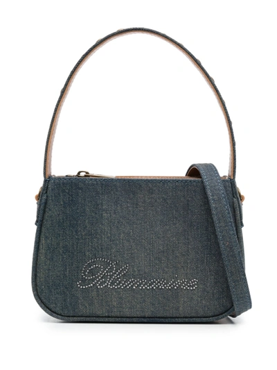 Blumarine Rhinestone-logo Denim Mini Bag In Blu