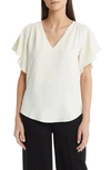 Bobeau Flutter Sleeve Crepe Blouse In Ivory