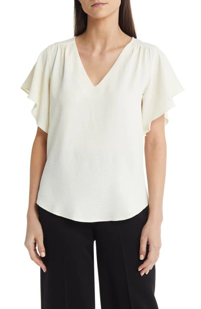 Bobeau Flutter Sleeve Crepe Blouse In White