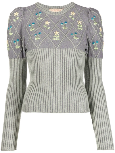 Cormio Oma Cotton Blend Embroidered Sweater In Green