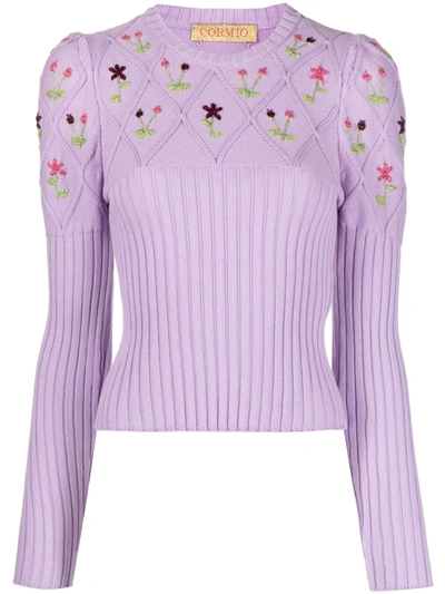 Cormio Oma Knitted Cotton Embroidered Sweater In Multi-colored