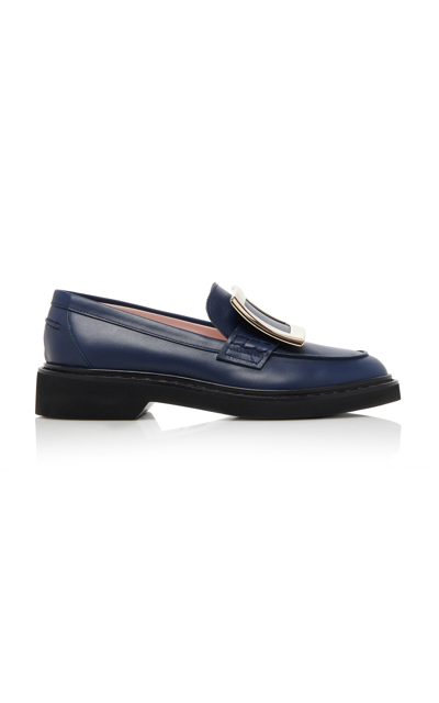 Roger Vivier Viv Rangers Buckle Leather Loafers In Navy