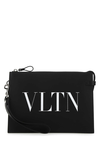 Valentino Garavani Vltn Leather Clutch Bag In Black