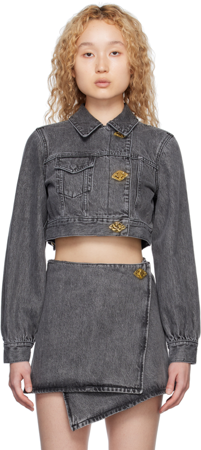 Ganni Buttoned-up Cropped Jacket In Black
