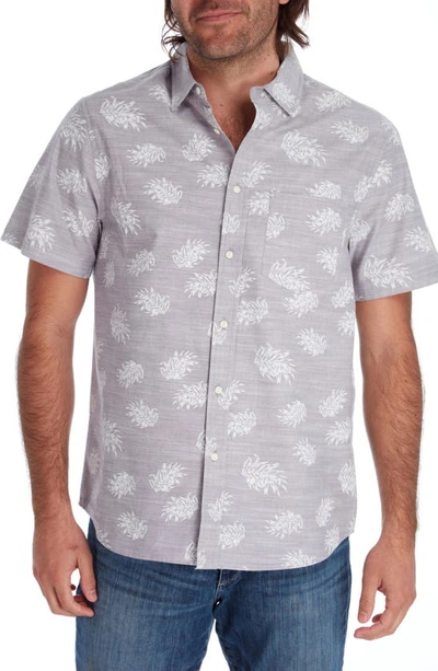 Px Pineapple Print Short Sleeve Button-up Cotton Chambray Shirt In Armor Grey