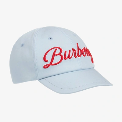 Burberry Kids' Cotton Baseball Hat W/ Logo In Light Blue