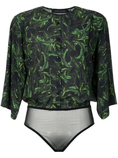 Andrea Marques Foliage Print Bodysuit In Est Folhagem Verde