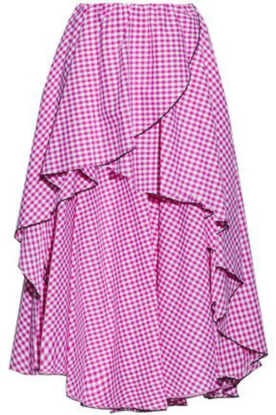 Caroline Constas Woman Asymmetric Gingham Cotton Skirt Violet