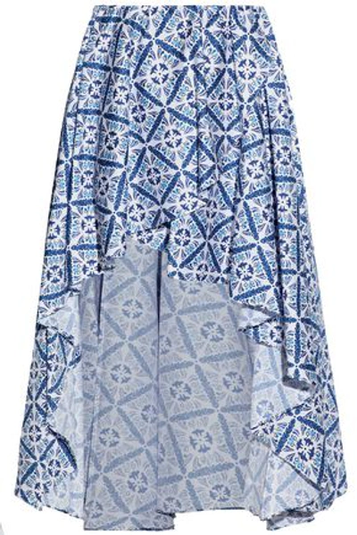 Caroline Constas Asymmetric Wrap-effect Printed Cotton-blend Mini Skirt In Blue