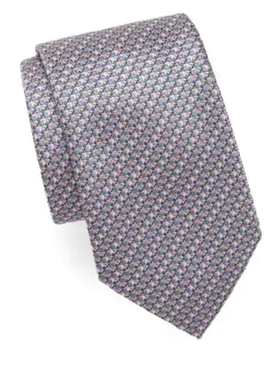 Brioni Geometric Textured Silk Tie In Red Grey