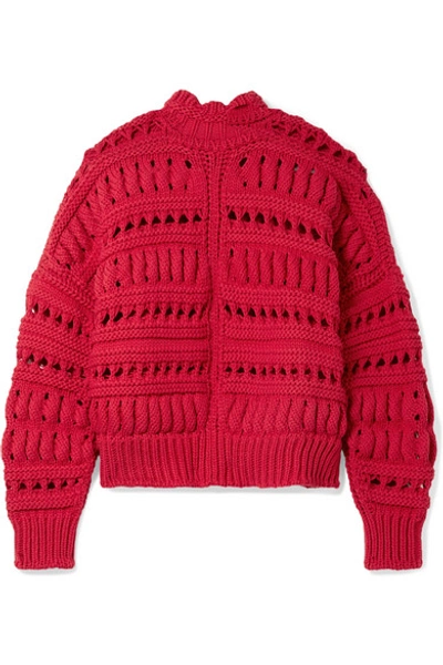 Isabel Marant Zoe Oversized Open-knit Cotton-blend Turtleneck Sweater In 70rd Red
