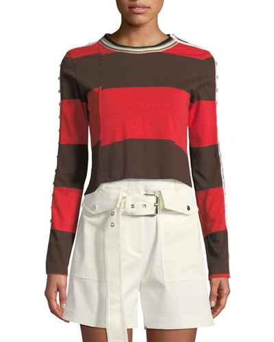 3.1 Phillip Lim / フィリップ リム Striped Long-sleeve Jersey Crop Top In Red Pattern