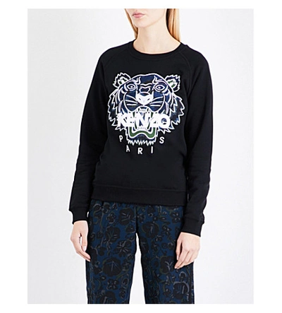 Kenzo Tiger-embroidered Cotton-jersey Sweatshirt In Black