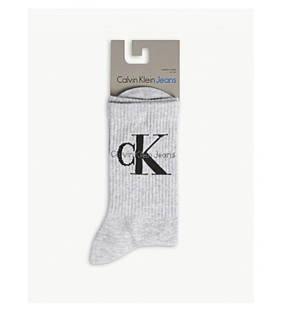 Calvin Klein Logo Cotton-blend Socks In J41 Pale Grey Htr