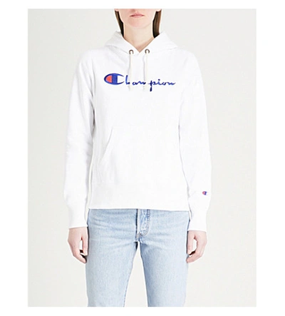 Champion Logo-embroidered Cotton-jersey Hoody In Wht