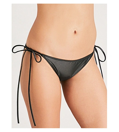 Les Girls Les Boys Wetlook Tie-side Bikini Bottoms In Black | ModeSens