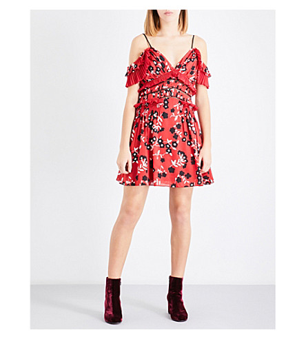 self portrait cold shoulder floral printed dress