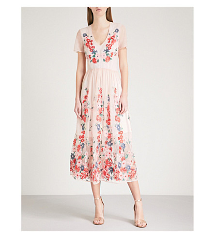 embroidered tulle midi dress