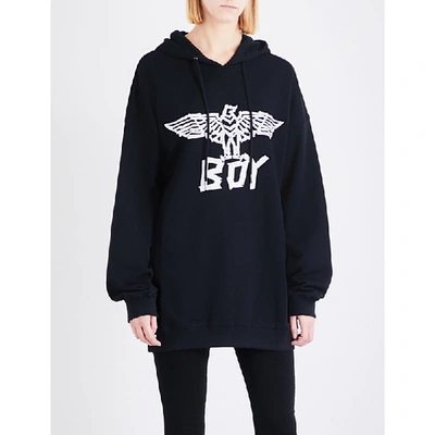 Boy London Eagle Tape-print Cotton-jersey Hoody In Nero