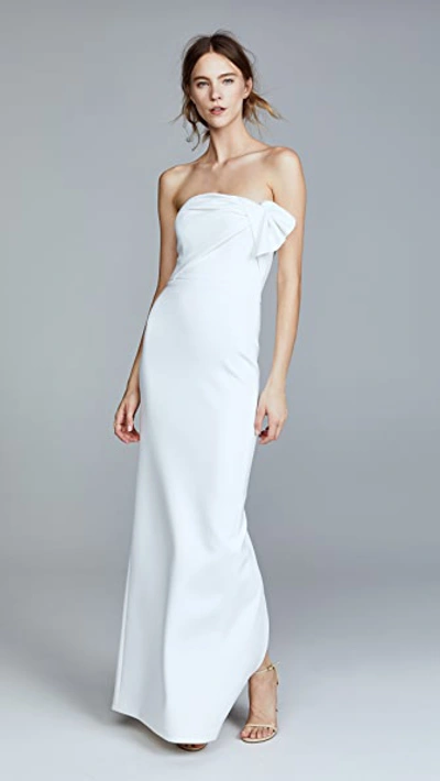 Black Halo Patricia Ruffled Ponte Gown In Whip Cream