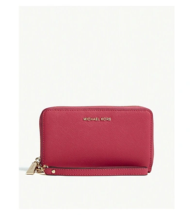 Michael Michael Kors Leather Wristlet In Ultra Pink