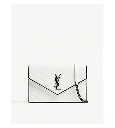 Saint Laurent Monogram Envelope Leather Wallet-on-chain In White/black