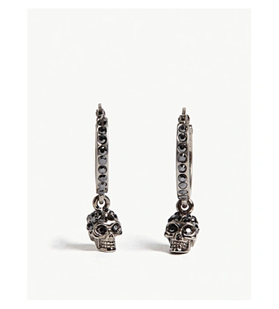 Alexander Mcqueen Crystal Skull Hoop Earrings In Silver