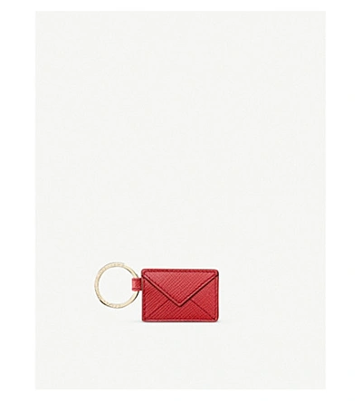 Smythson Panama Envelope Leather Keyring In Red