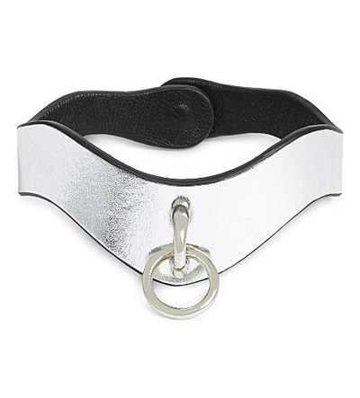 Fleet Ilya Slim O-ring Metallic Leather Choker In Silver