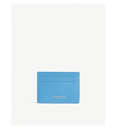 Balenciaga Logo Textured Leather Card Holder In Blue