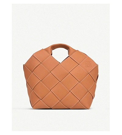 Loewe Woven Leather Basket Bag In Tan