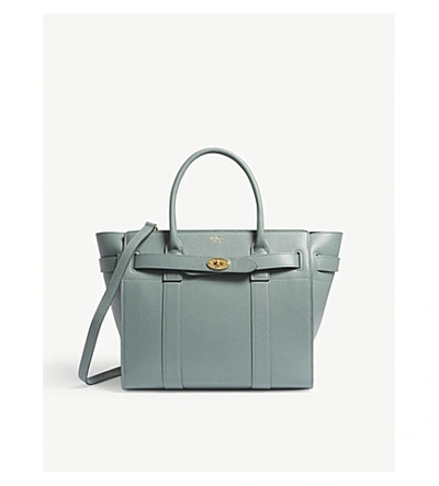 Mulberry Bayswater Zipped Grained Leather Bag In Antique Blue