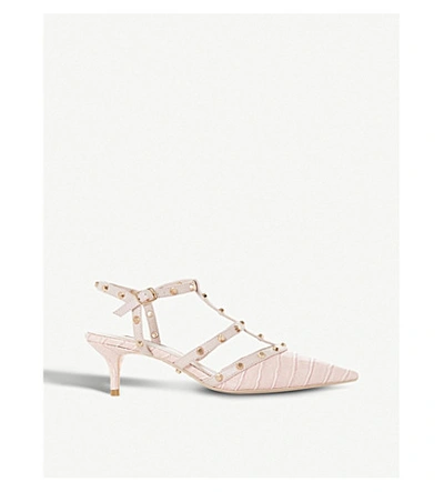 Dune Casterly Croc-embossed Studded Courts In Blush-reptile