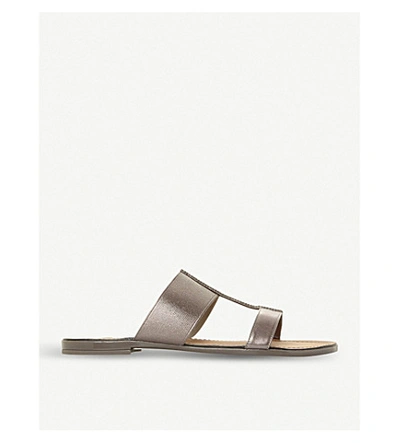 Dune Llora Double-strap Metallic Sandals In Pewter-synthetic