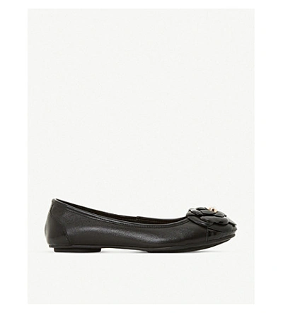 Dune Hyacinthia Flower-detail Leather Ballerina Shoes In Black-leather