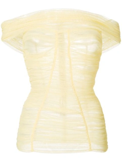 Dolce & Gabbana Off-the-shoulder Ruched Sheer Top In Pastel-yellow