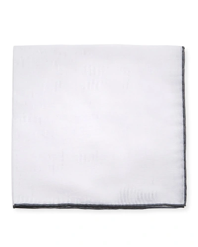 Tom Ford Solid Cotton Pocket Square With Contrast Trim In White
