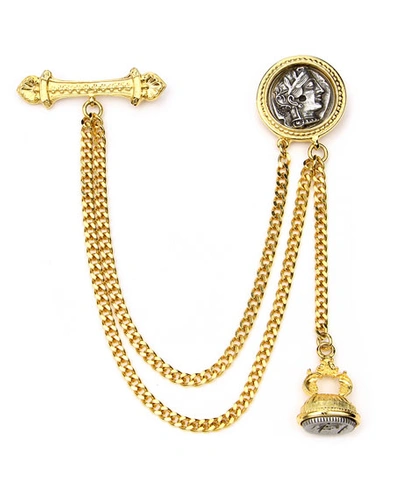 Ben-amun Double Chain Coin Brooch In Multi