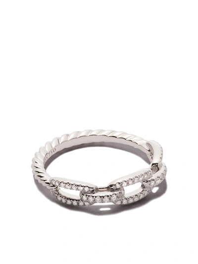 David Yurman 4.5mm Stax Chain Link Ring With Diamonds And 18k White Gold