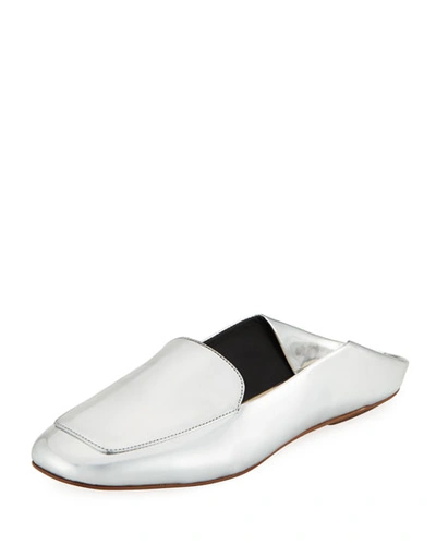 Tibi Cecil Metallic Leather Slide Loafer In Silver