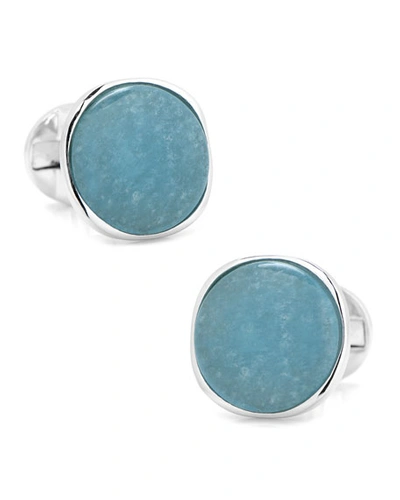 Cufflinks, Inc Sterling Classic Formal Aquamarine Jade Cufflinks In Blue